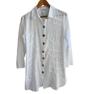 CZ CLUB Z Cover-Up Womens S White 100% Cotton Tunic Preppy Coastal Beachy